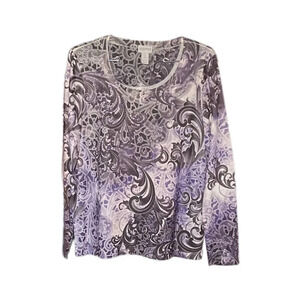 Zenergy By Chico’s Paisley Print Long Sleeve Black White Shirt Women’s Medium